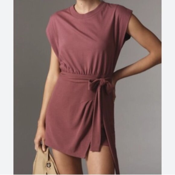 Anthropologie Daily Practice Mauve Belted Mini Dress NWOT - Picture 1 of 13